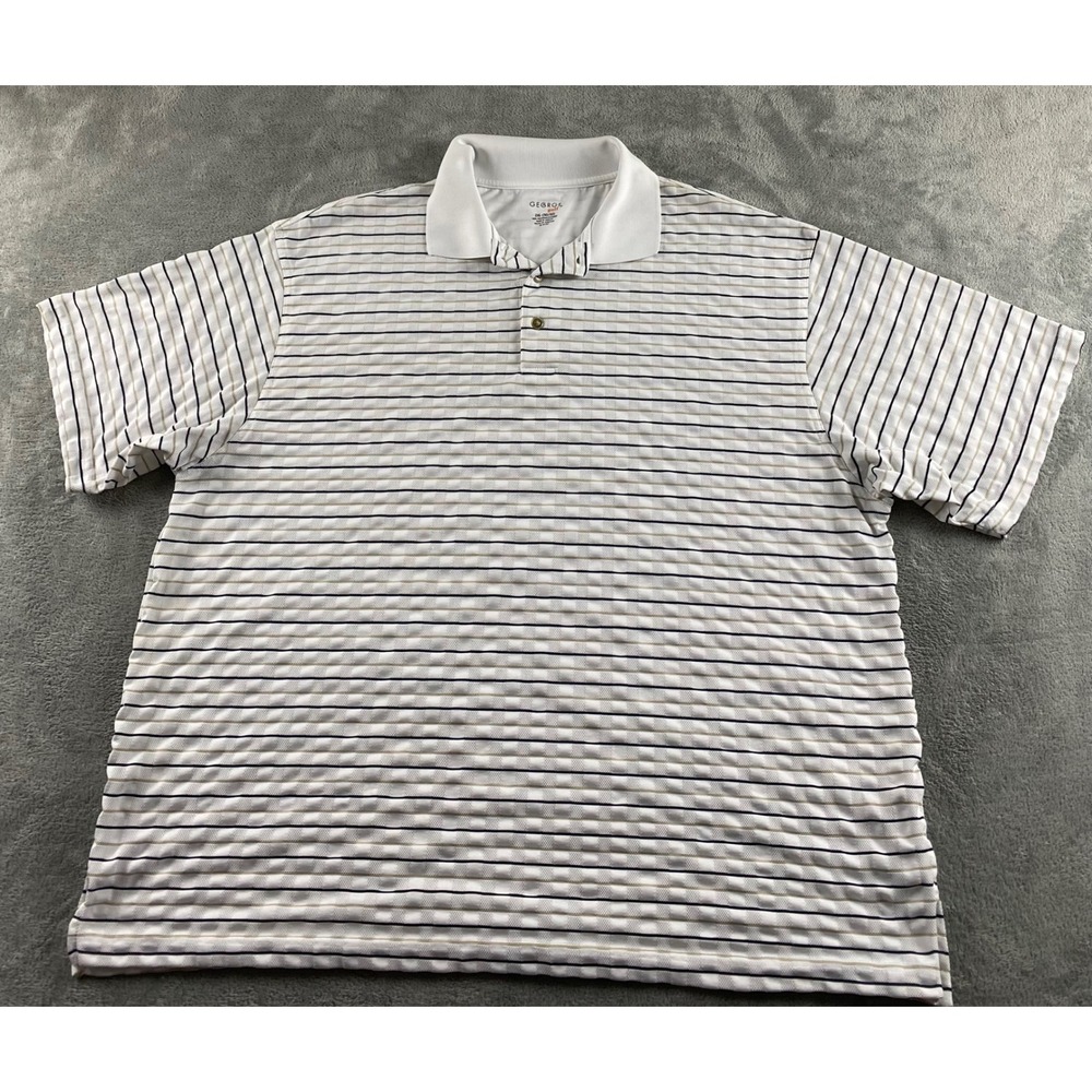 George Golf Mens 2XL Polo Shirt White Navy Tan Striped Performance Short Sleeve
